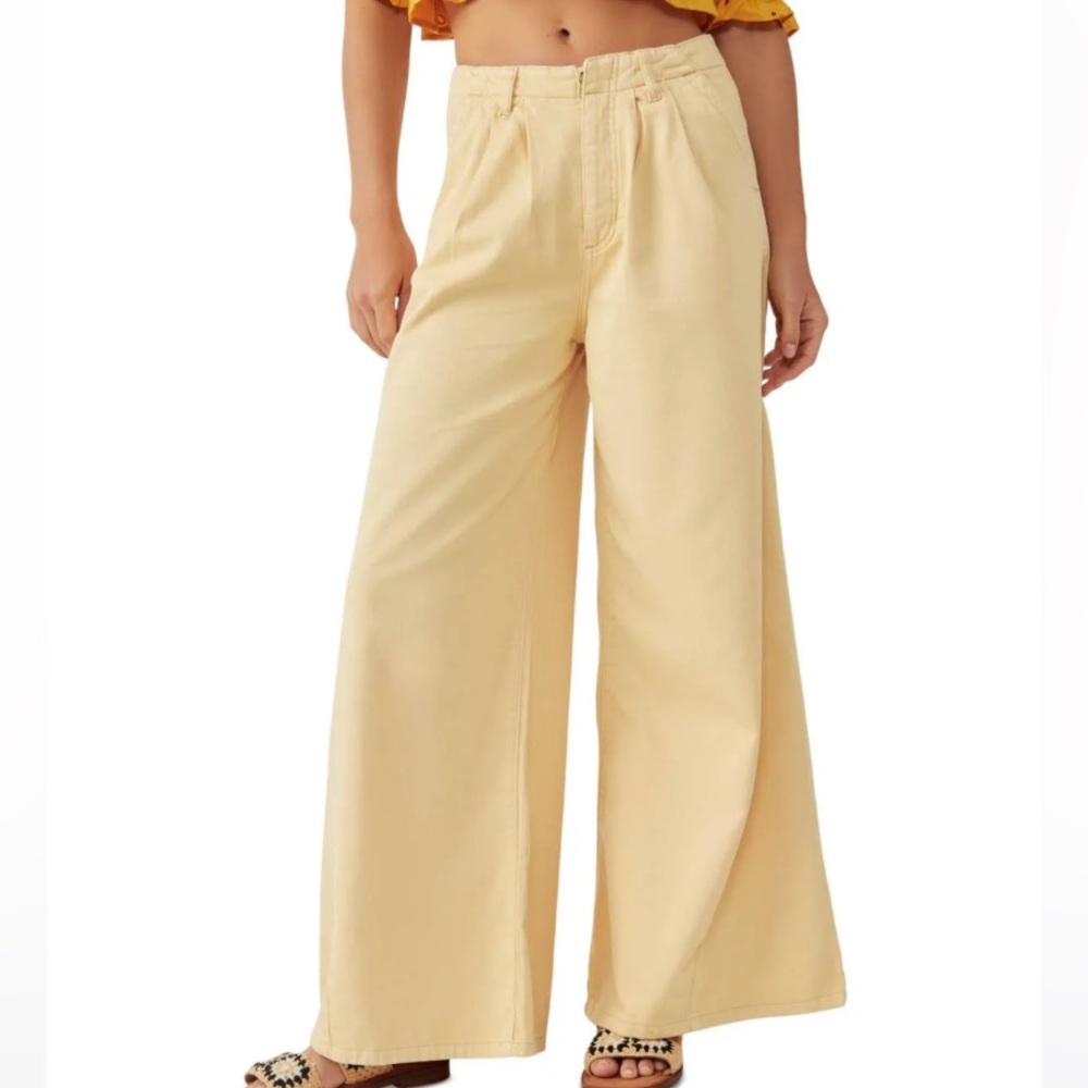 Free People Wide Leg Pants in Pale Yellow - Picture 4 of 4